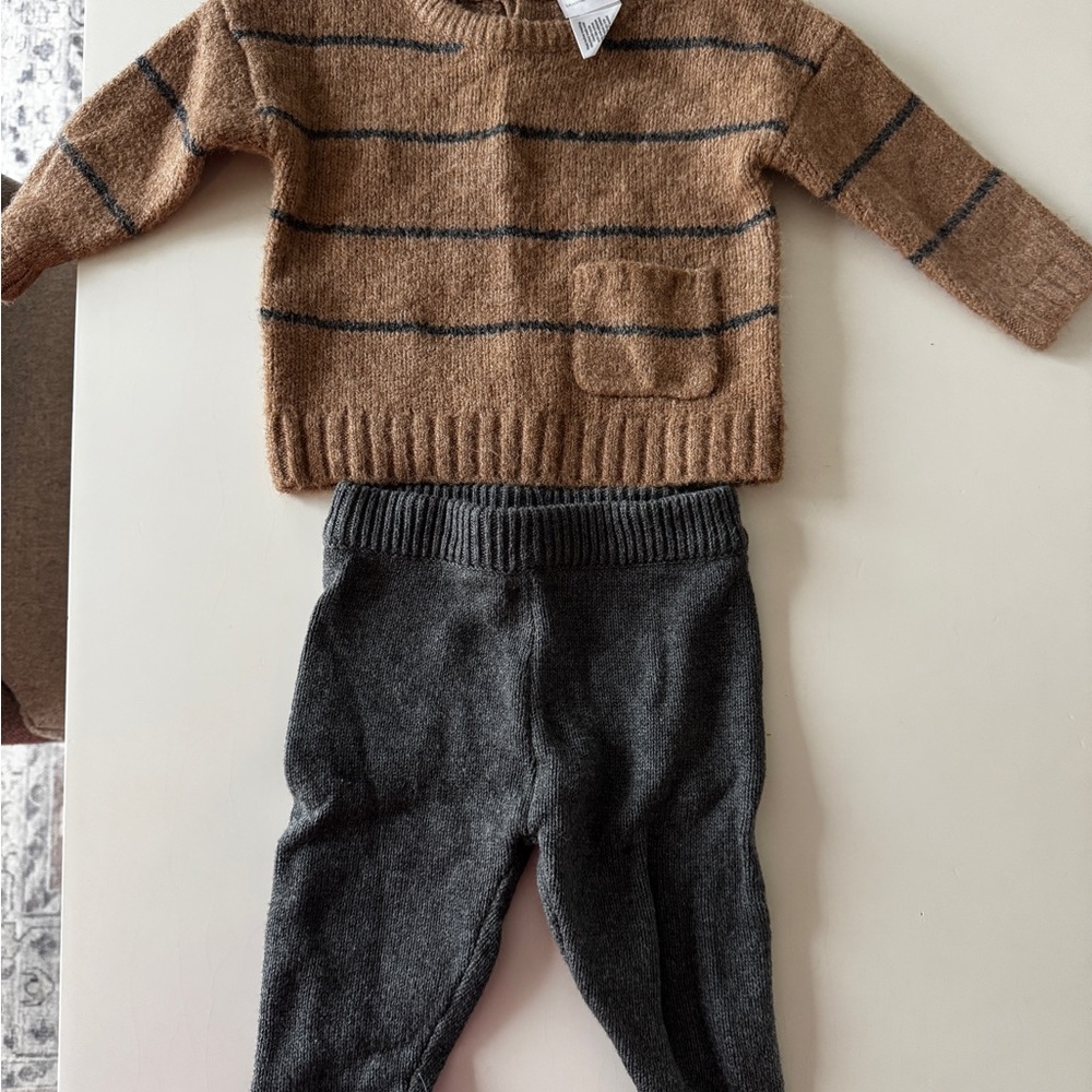 Brown and Gray Striped Sweater Set